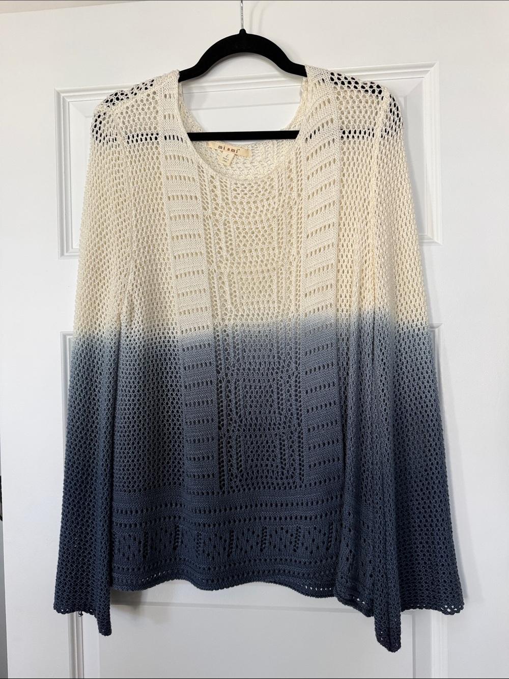 miami Cream to Charcoal Ombre Open-Knit Flare Sleeved Sweater